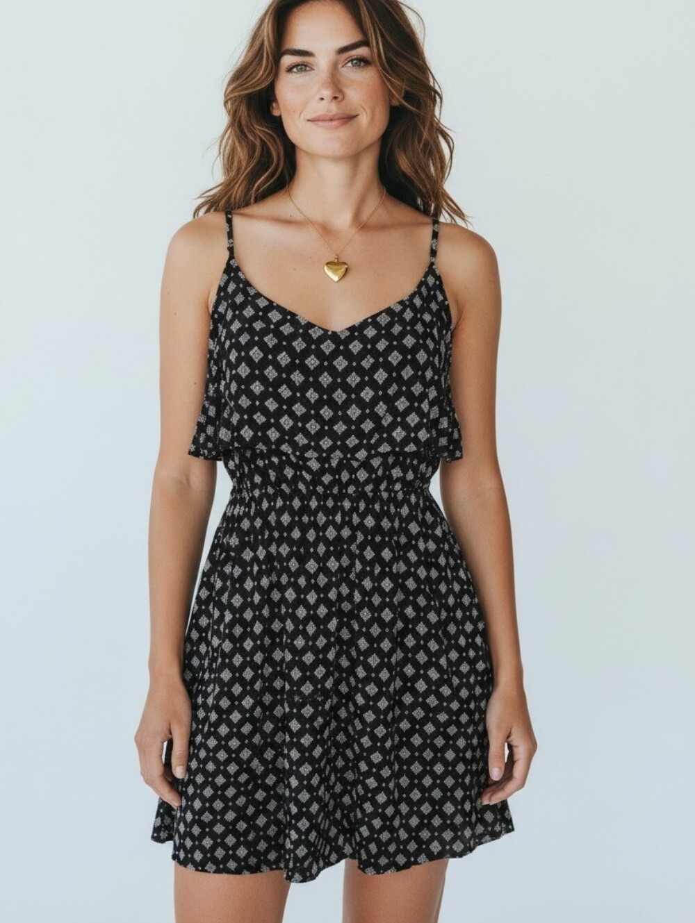 Cotton On Black Mini Dress with White Geometric Print